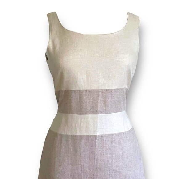 Peruvian Connection Womens Oatmeal Linen Dress Sz 6 Longline Sheath Minimalist - Picture 4 of 9